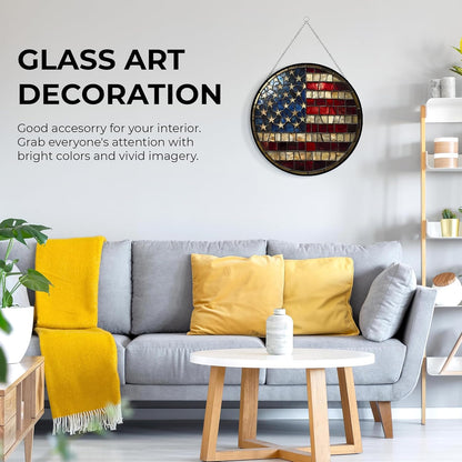 USA Flag Stained Glass Sun Catcher Mountain Stained Glass Window Hanging, Suncatchers Lavender Wall Decor, for Women/Friends/Lover