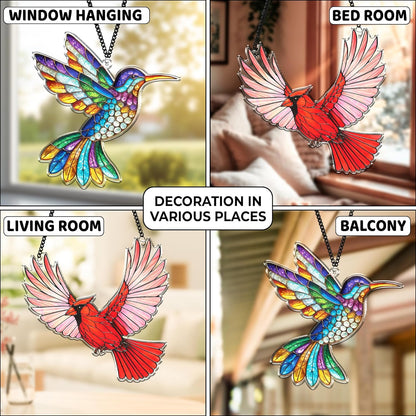 2 Cardinal Hummingbird Acrylic Suncatchers, Bird Window Hanging Ornaments, Fall Decorations for Home, Gifts for Bird Lovers, Women, Friends, Memorial Keepsake SS351