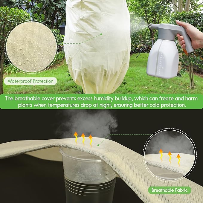 Bonviee 2 Packs Plant Covers Freeze Protection- 78.74”×94.48”Frost Cloths for Outdoor Plants, Reusable Frost Blankets for Outdoor Plants with Zipper and Drawstring for Winter