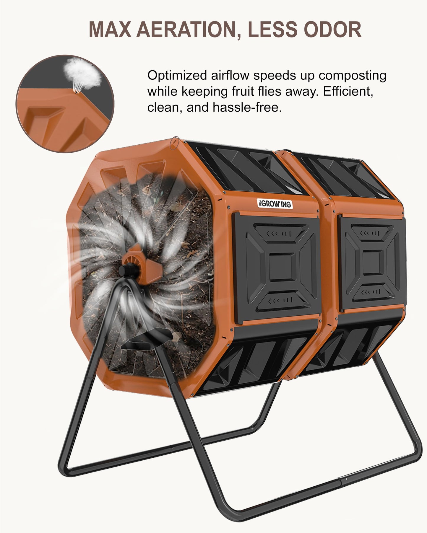 THE Growing 53 Gallon Large Outdoor Compost Bin Tumbler Barrel, Orange