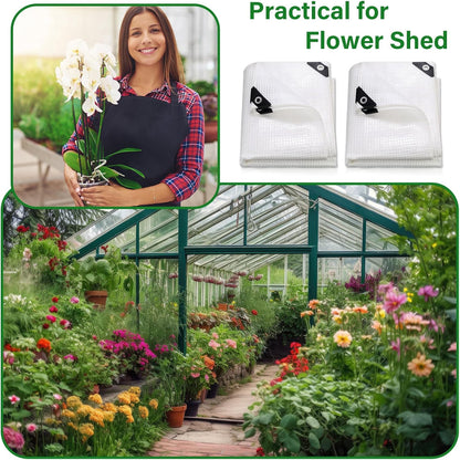 Berlune 3 Pack Clear Greenhouse Heavy Duty Tarp, 8 x 10 ft Clear Waterproof Cover, 14 Mil Plastic Mesh Cover UV Resistant Poly Tarp with Grommets for Gardening, Farming, Nursery Outdoor Event