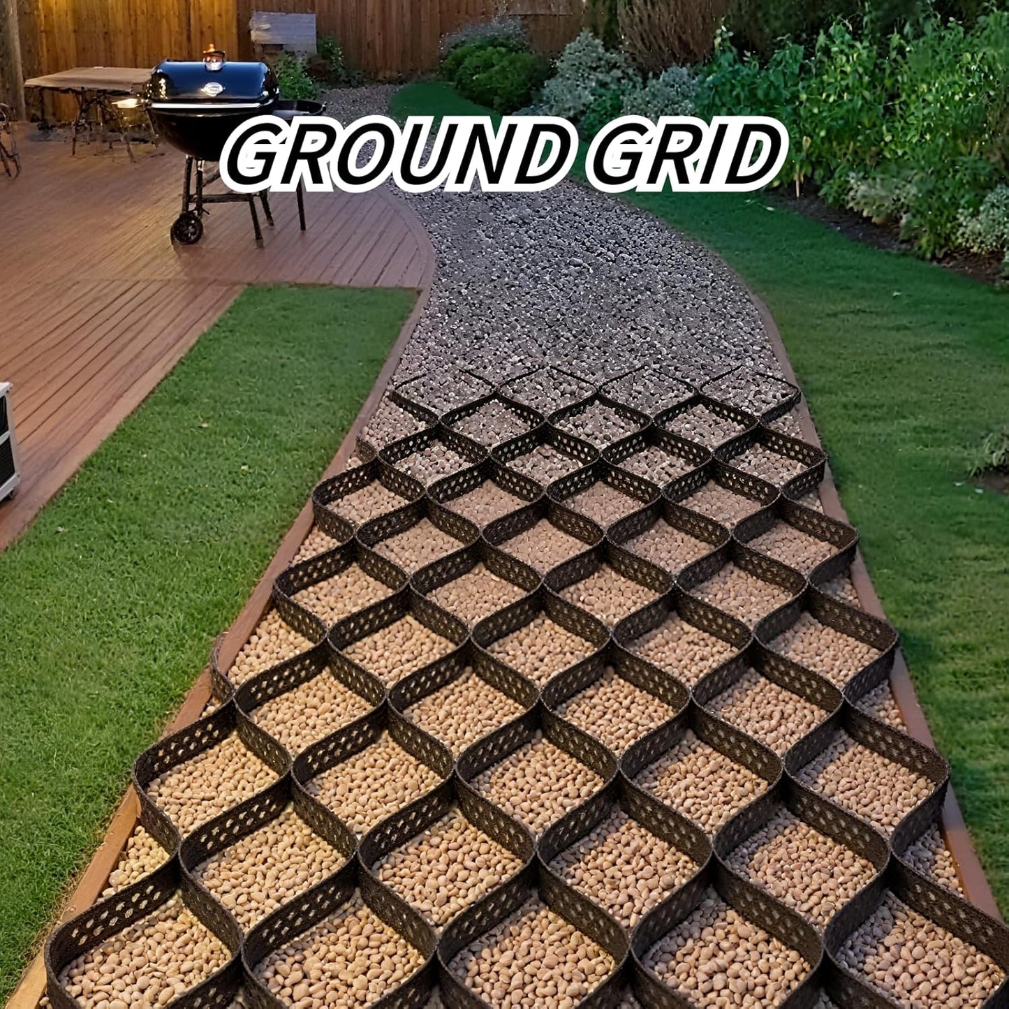 Ground Grid Black Base Grid, Durable Ground Reinforcement for Gardens Yards Pathways Slopes, Parking Landscaping (25x8Ft x 2Inch)
