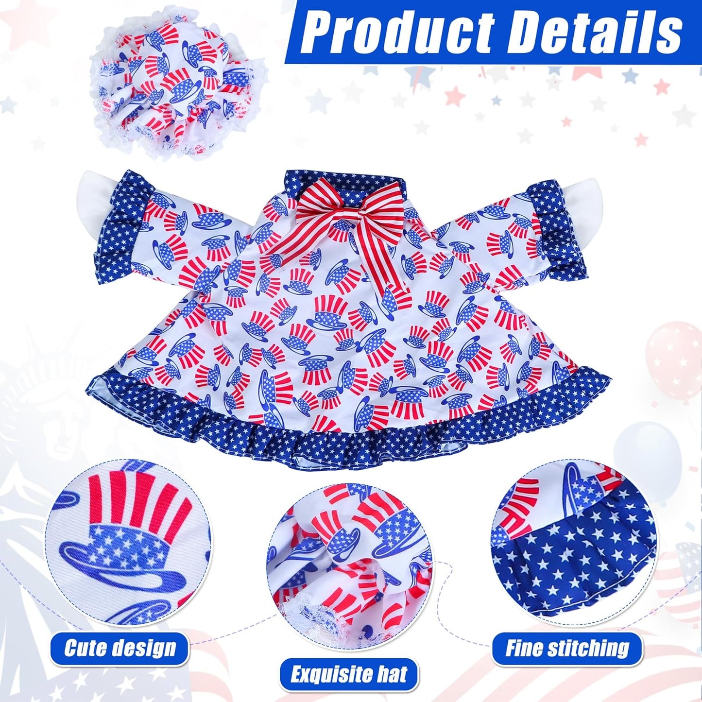 4th of July Goose Outfit Independence Day Clothes for Porch Goose 23" Cement Statue - Outdoor Patio Yard Lawn Decoration
