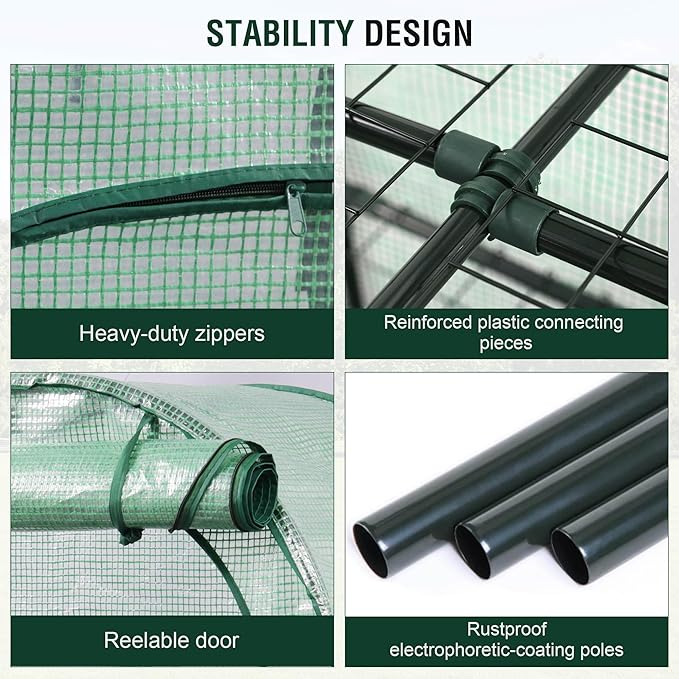 4-Tier Mini Greenhouse, 40 x 18 x 63 inch Steel Frame and PE Cover Plastic Plant Rack Stand Green House with Plant Repotting Mat for Indoor & Outdoor Use (Clear and Green)