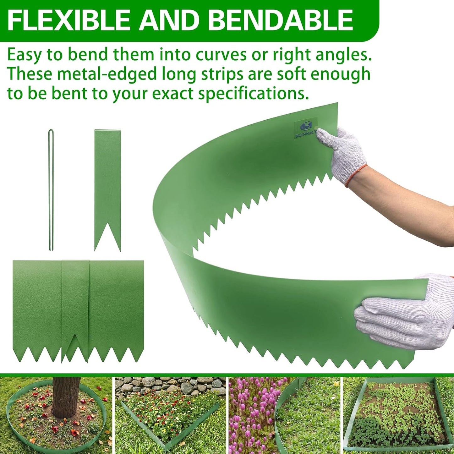 Metal Landscape Edging 6 Pack 40" L x 6" H,Galvanized Bendable Metal Garden Edging,Hammer- in Steel Landscape Edging with a Pair of Gloves and 7 Clips,Green (20 FT Total)