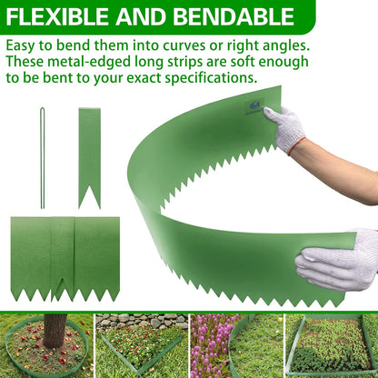 Metal Landscape Edging 6 Pack 40" L x 6" H,Galvanized Bendable Metal Garden Edging,Hammer- in Steel Landscape Edging with a Pair of Gloves and 7 Clips,Green (20 FT Total)
