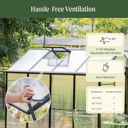Vego Garden Junior Victorian Greenhouse 8ft – Durable Aluminum Frame with Polycarbonate Panels – All-Season Greenhouse for Backyard or Patio