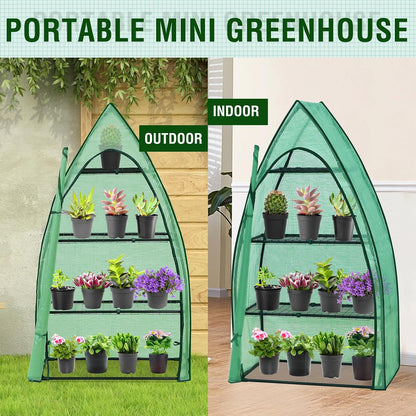 EAGLE PEAK Mini Greenhouse with Wire Shelves, Portable Indoor & Outdoor Green House with Roll-Up Zipper Door, 4 Tier, 35.4”x17.7”x63.0”, Clear/Green PE Cover