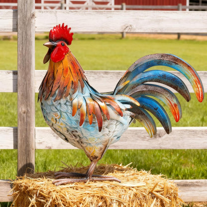Metal Rooster Decor Garden Statue,Yard Chicken Decorations Outdoor Sculpture for Backyard Patio Kitchen Lawn Ornaments,Birthday Housewarming Gifts for Women Mom