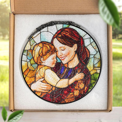 LOVELYPOD Custom Mom Faux Stained Glass Sun Catcher, Personalized Family Portrait Window Hanging, Gifts for Mom, Custom Photo Gifts, Mothers Day Sun Catcher