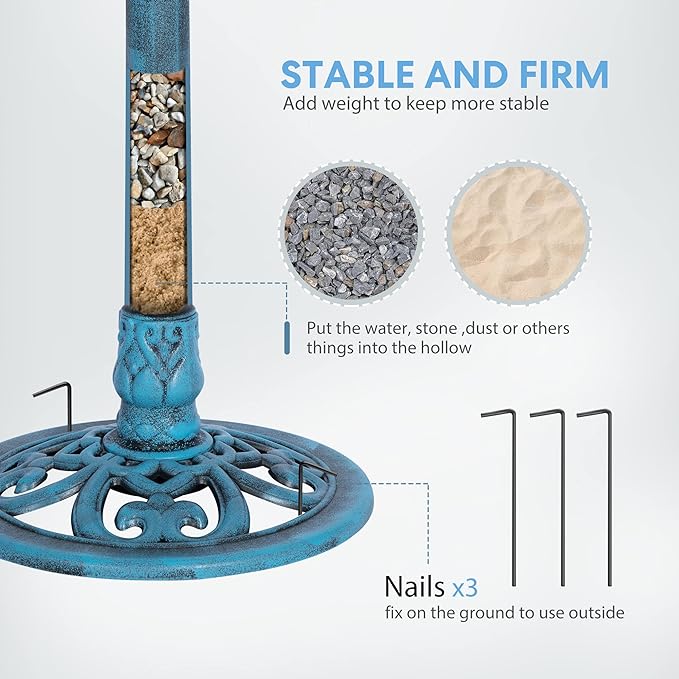 VIVOHOME 28 Inch Height Polyresin Lightweight Antique Outdoor Garden Bird Bath Blue