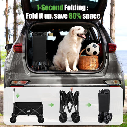 NBONEBS Collapsible Wagon Carts with Large Capacity, Utility Beach Wagons Duty, 300LBS Wagons Carts Heavy Duty Collapsible Wagon Outdoor for Camping, Garden, Sports, Picnic. Black-Ye2.