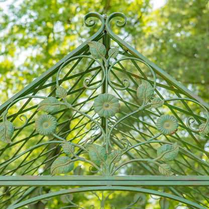 9.5ft T Iron Garden Arch with Embellished Trellis London 1820" (Antique Green)