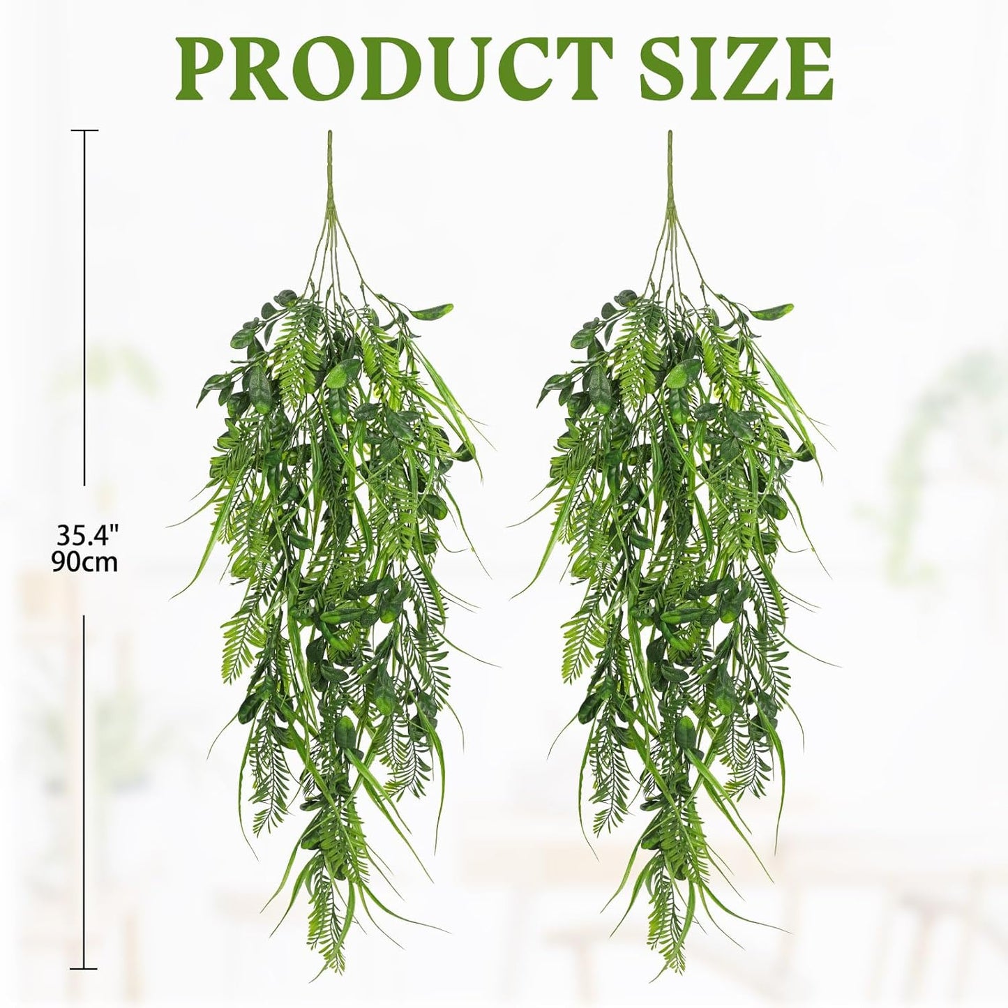 Hollyone 2pcs Artificial Hanging Plant 36" Faux Ferns Artificial Plastic Greenery Ivy Leaves Fake Vines for Wall Farmhouse Living Room Kitchen Shelf Garden Home Patio Indoor Outdoor Decor