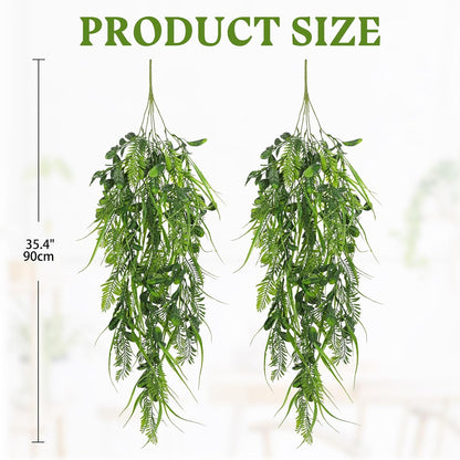 Hollyone 2pcs Artificial Hanging Plant 36" Faux Ferns Artificial Plastic Greenery Ivy Leaves Fake Vines for Wall Farmhouse Living Room Kitchen Shelf Garden Home Patio Indoor Outdoor Decor