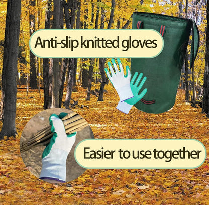 Garden Bags for Leaves, Leaf Bags Reusable Zippered Top with Yard Leaf Collector Bag Heavy Duty with 4 Handles Garden Leaf Bag Leaf Collector Come with Gloves (80Gallon)
