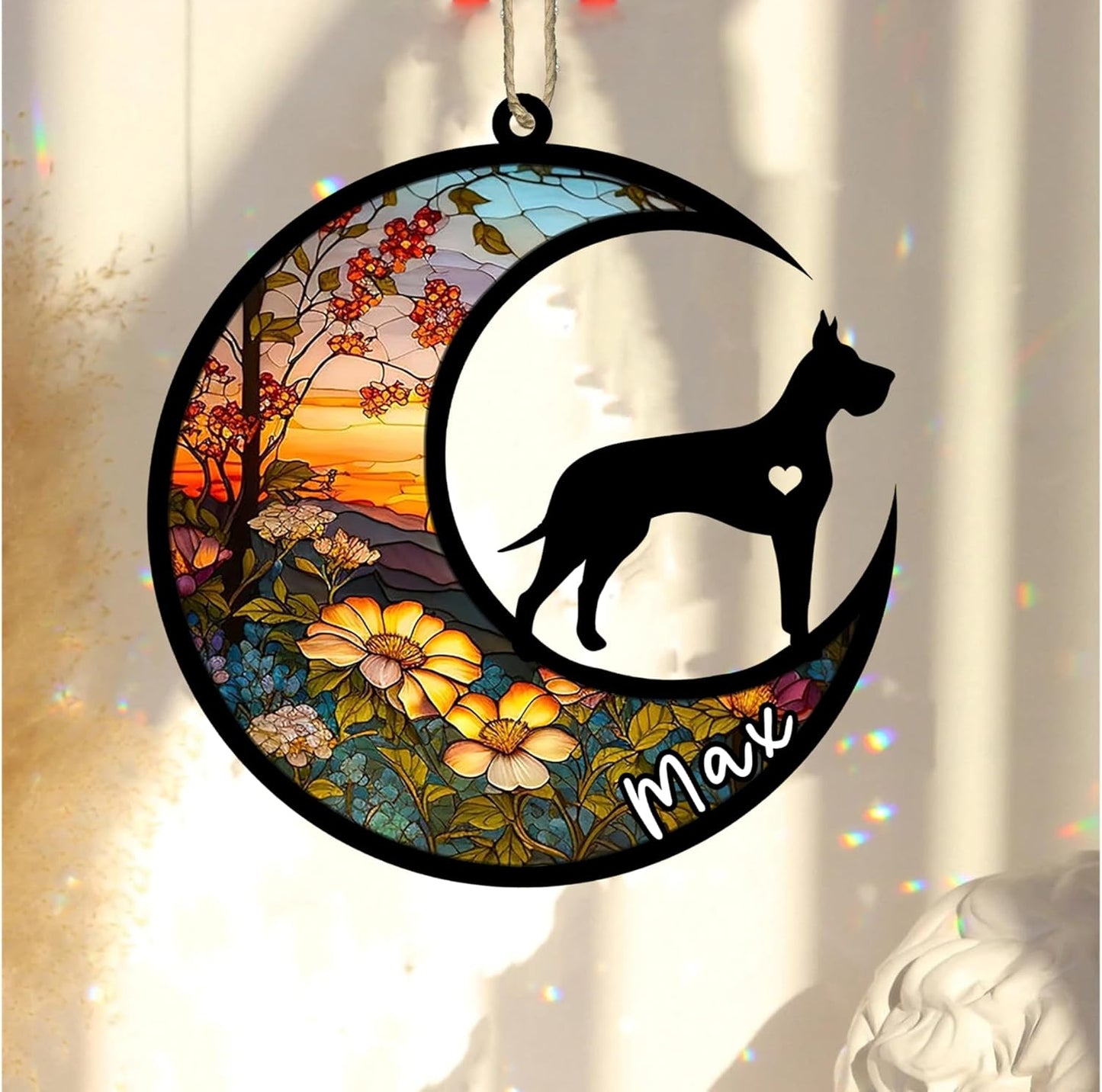 Personalized Dog Memorial, Custom Name Great Dane Dog Christmas Ornament with Name, Custom Breeds, Pet Loss Light Catcher, Gifts for Lovers Loss of Pet Sympathy on Mothers Day Christmas