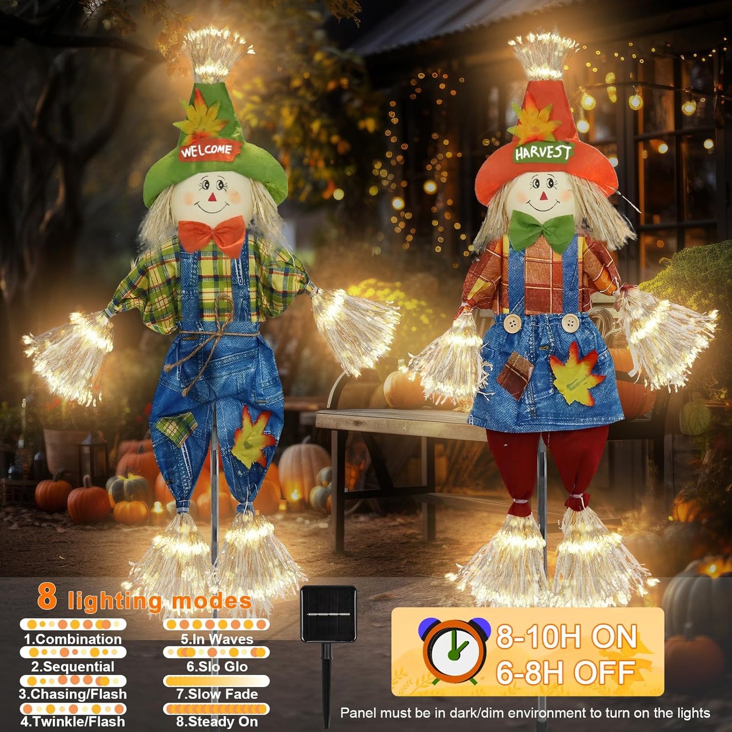 Fall Decorations Outdoor Scarecrow with Firework Lamp, Solar Powered Autumn Harvest Thanksgiving Halloween Decor for Yard,Garden,Porch, Farmhouse - 39 Inch