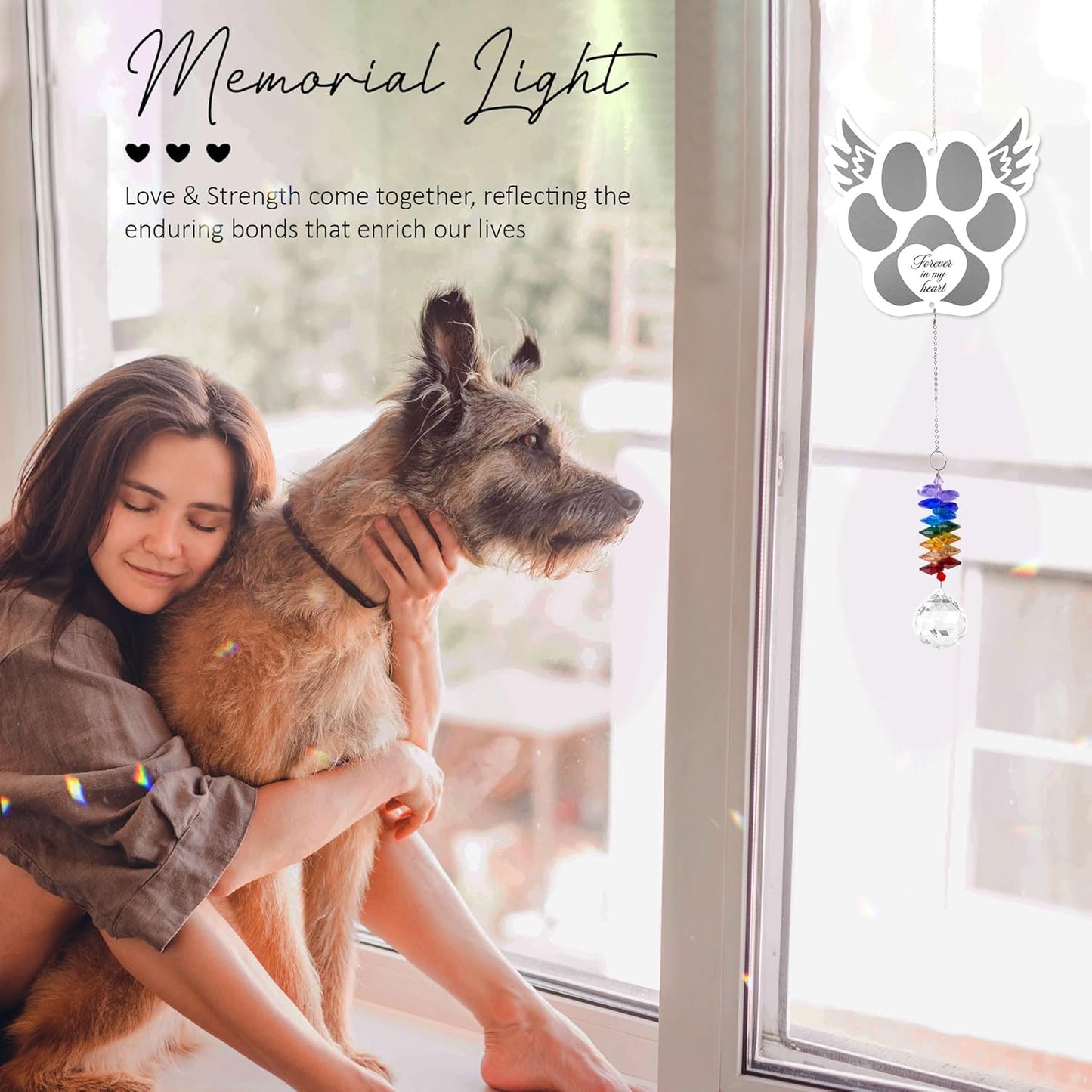 Pet Memorial Suncatcher - Dog Memorial Paw Print Ornament - Dog Paw Suncatcher Rainbow Bridge Gift - Pet Loss Crystal Decor Sympathy Gift - Pet Remembrance Keepsake Aluminum Ornament