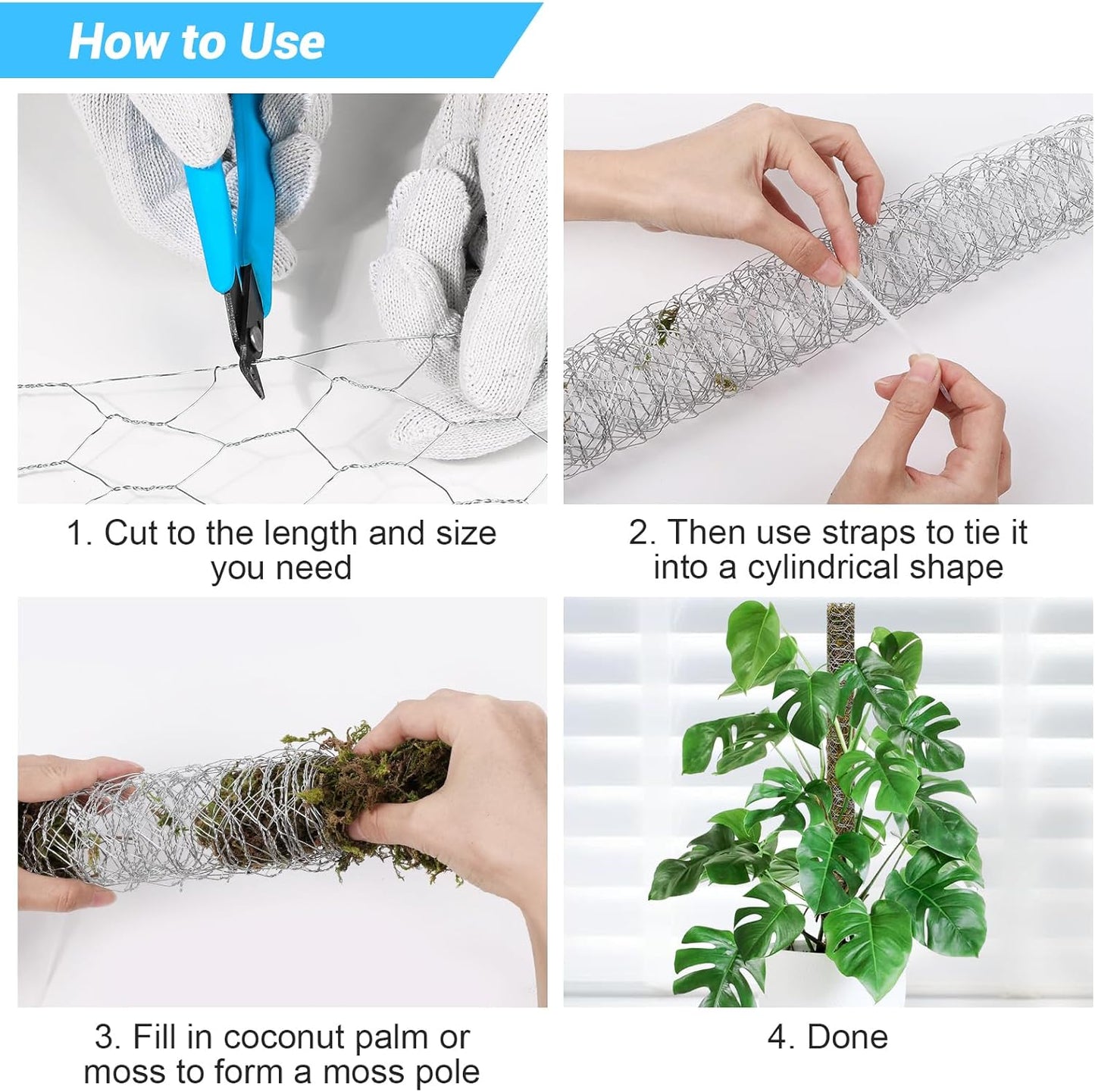 Chicken Wire Mesh 13.7 in x 157 in Silver Floral Chicken Wire Poultry Netting Hexagonal Galvanized PVC Coated Wire Mesh for Floral Arrangements Craft with 30 Zip Ties, Glove and Wire Cutting Pliers