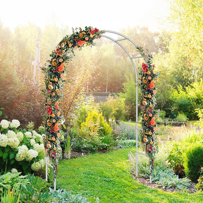 HEOMU Garden Arch Trellis, Metal Garden Arbor with Base, 5.3'W x 7.6'H or 7.9'W x 6.3'H, Assemble Freely 2 Sizes, Arch Trellis for Climbing Plants Outdoor Wedding Bridal Party Decoration, White