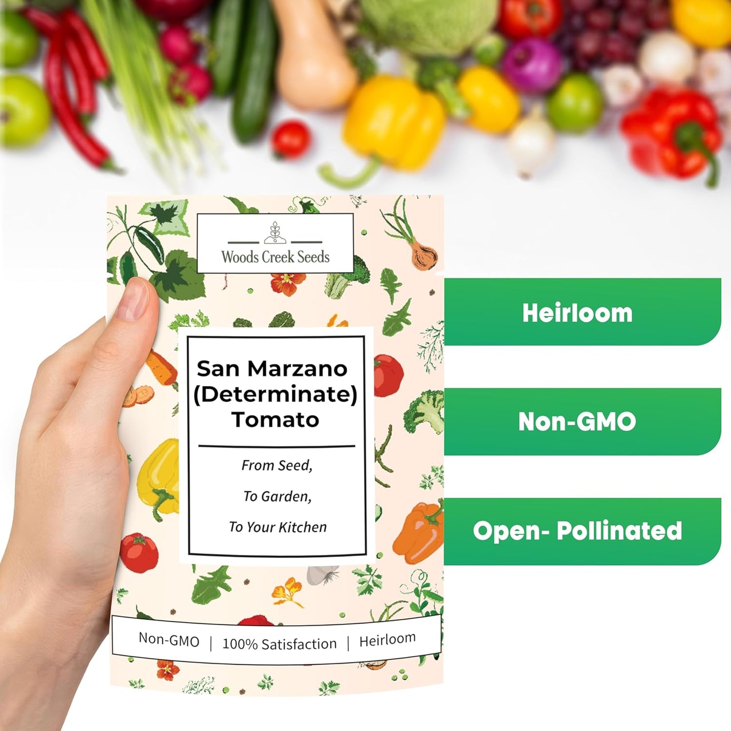 Woods Creek Seeds: San Marzano Tomato Seeds for Planting - Heirloom Tomato Seeds for Planting Outdoors, Indoors, Patio or Home Plant Garden - Non-GMO Seed Pack of Tomatoes for Italian Paste Variety