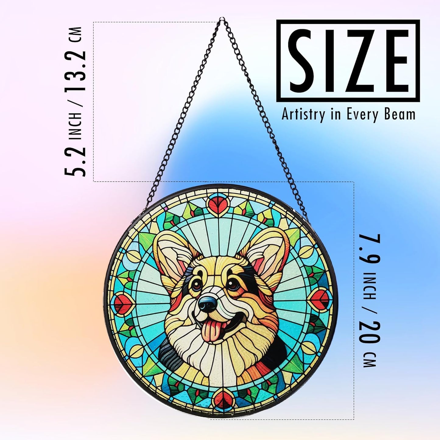 Stained Glass Dog Memorial Suncatcher,Corgi Window Hanging,Sympathy Gifts for Pet Loss,7.9 inch/20 cm Home and Garden Decor for Dog Lovers (Corgi)