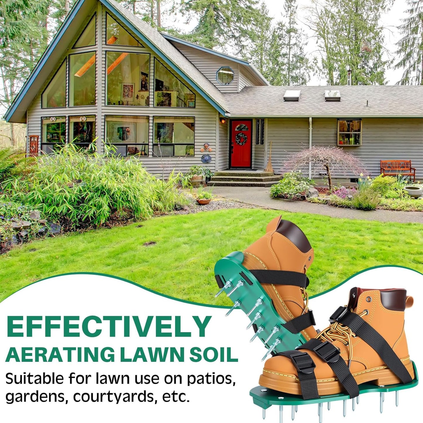 2 Pair Lawn Aerator Shoes with Adaptable Straps Soil Aerator Shoes Heavy Duty Spiked Sandals One Size Effectively Aerating Lawn Tool for Yard Garden Grass Patio