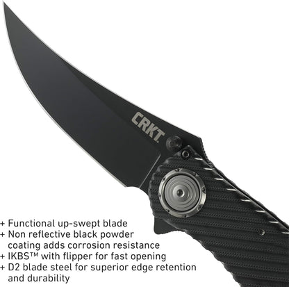 CRKT Clever Girl Folding Pocket Knife: Heavy Duty Everyday Carry, Black Blade, Flipper Open, Deadbolt Button Lock, IKBS Ball Bearing Pivot, G10 Handle 2640