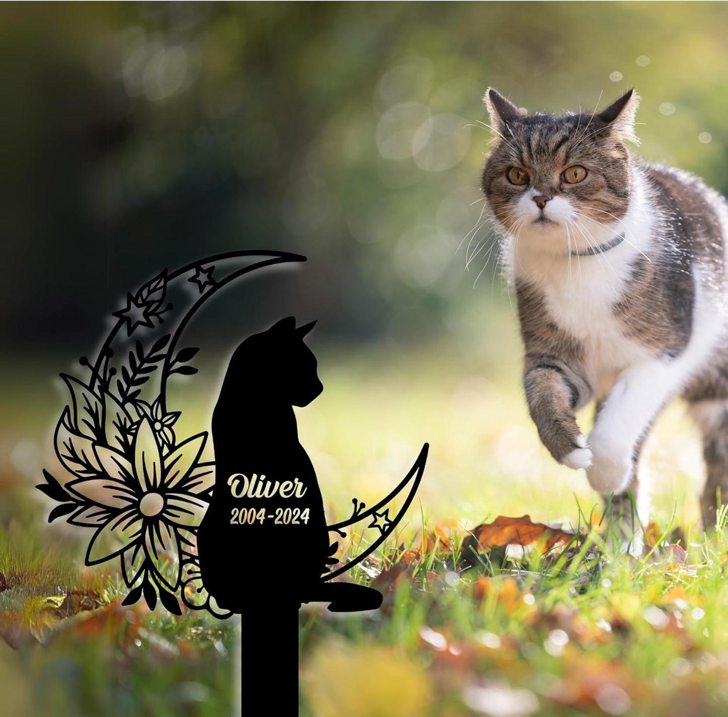 Custom Pet Grave Marker Cat – Personalized Outdoor Cat Headstone, Custom Name & Lifespan Dates Pet Grave Markers, Available in Multiple Styles and Colors