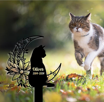 Custom Pet Grave Marker Cat – Personalized Outdoor Cat Headstone, Custom Name & Lifespan Dates Pet Grave Markers, Available in Multiple Styles and Colors