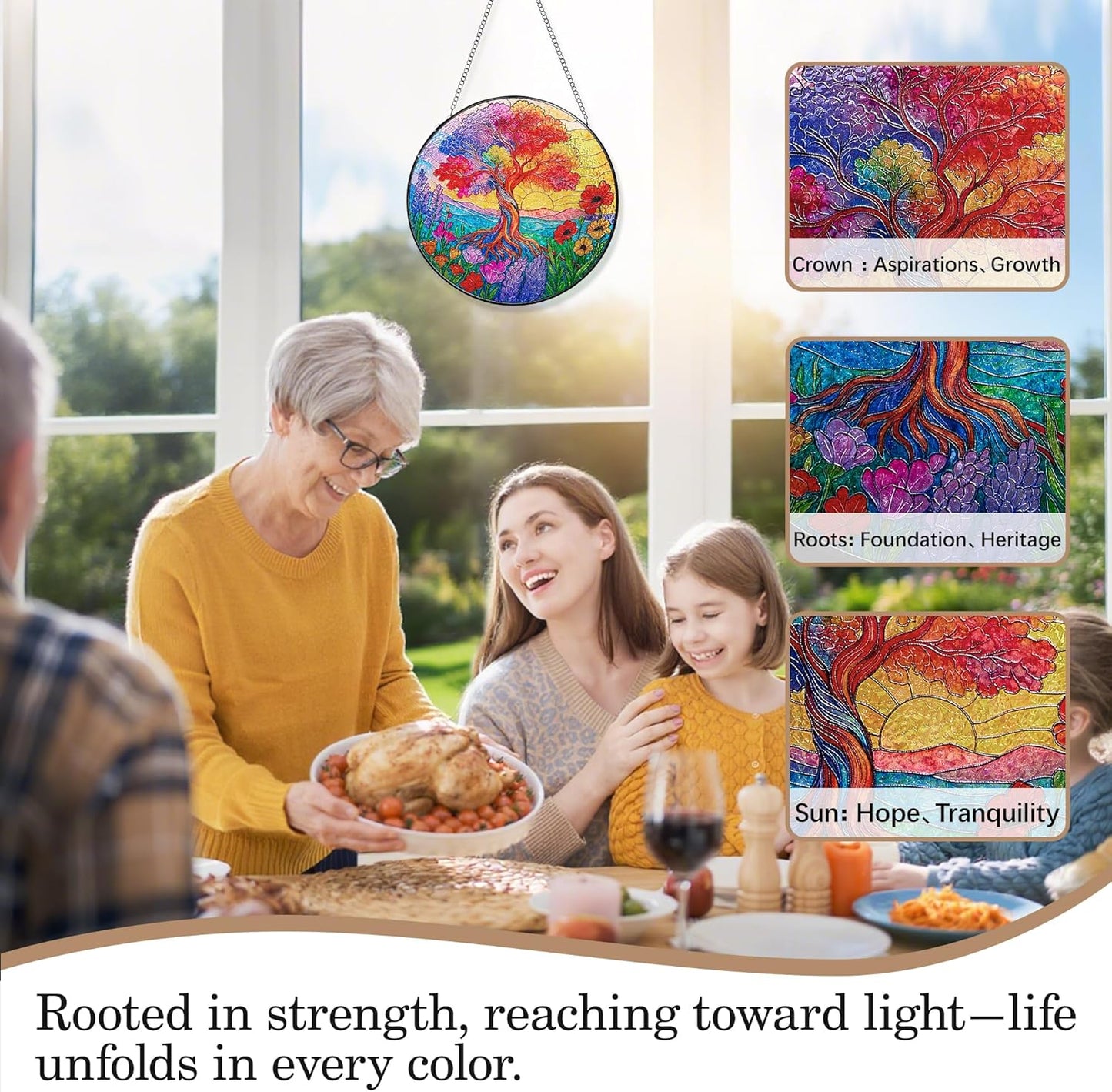Stained Glass Window Hanging, Tree of Life Sun Catchers Stained Glass Panels for Indoor Windows Wall Art Decor, Birthday Gift for Mom Women Wife Men Lovers (7.87inch)