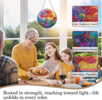 Stained Glass Window Hanging, Tree of Life Sun Catchers Stained Glass Panels for Indoor Windows Wall Art Decor, Birthday Gift for Mom Women Wife Men Lovers (7.87inch)
