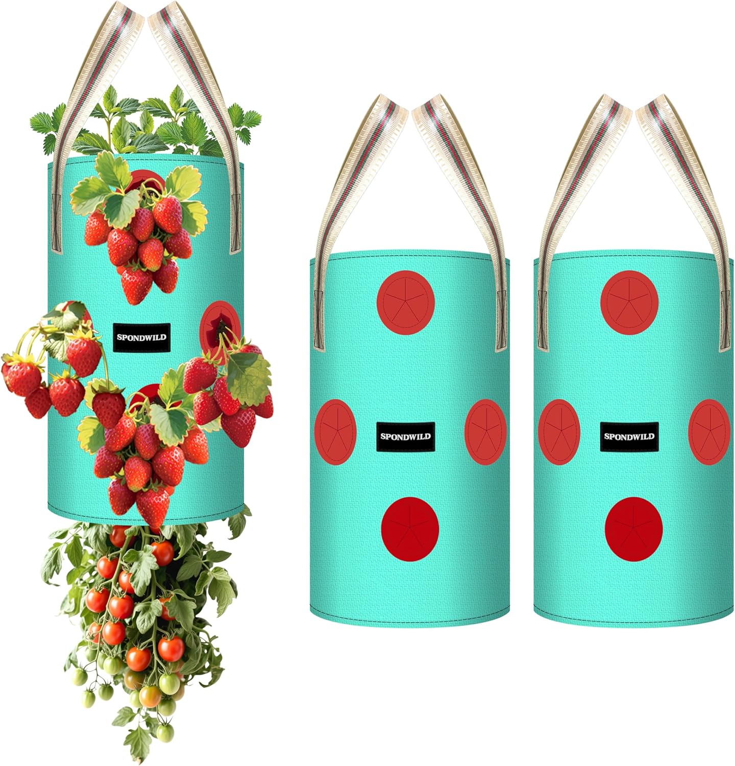 3 Pack Hanging Strawberry Planter Bags, 3 Gallon Hanging Grow Bags with Bottom Planting Hole, Thickened PE Strawberry Pot for Vegetables Herbs Tomatoes