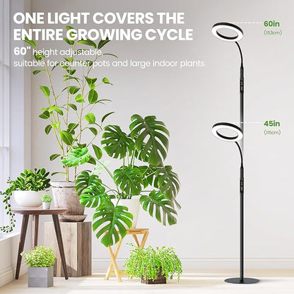 Grow Light for Tall Indoor Plants, 60in Upgrade Pole Controller,Red Blue Warm Full Spectrum 95 LED Bead Plant Growing Lights with Floor Stand,Auto Timer,Dimmable Halo Ring Tree Growth Lamp