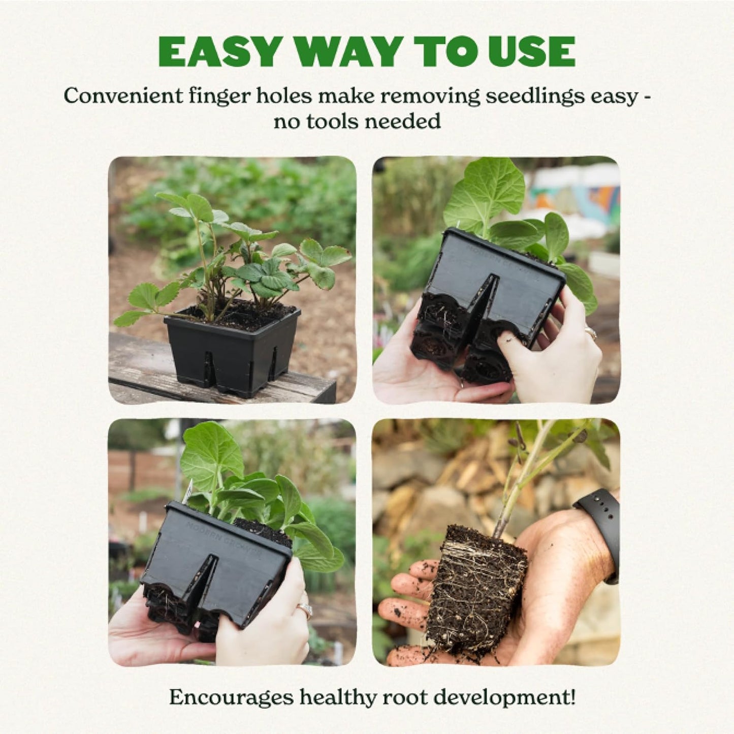 Epic Gardening Reusable Seed Starter Tray - Easy Watering Seed Starting Trays - Gardener Friendly Plant Trays for Seedlings | UV-Treated & BPA-Free -4-Cell 3" Seed Starting Trays - Black / 4 Trays
