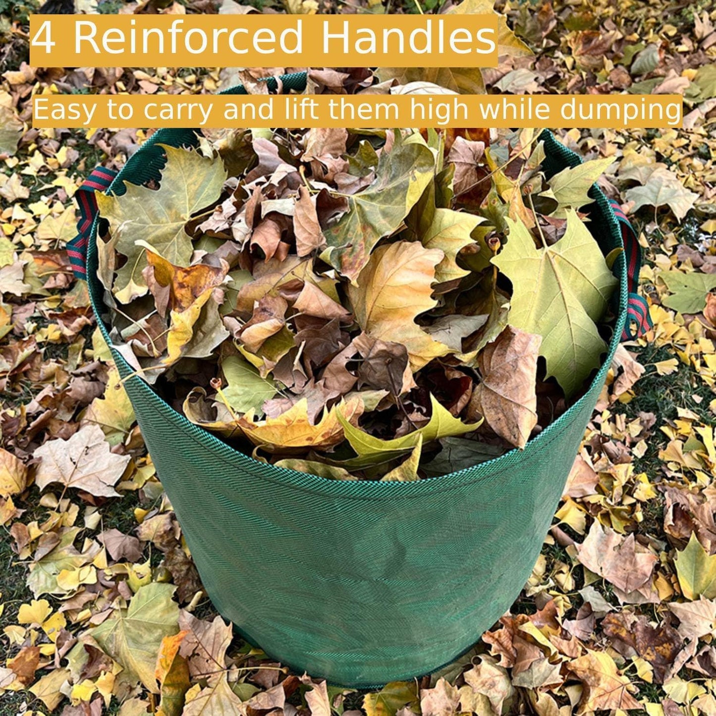 4-Pack 106 Gallon Leaf Bags & Yard Waste Collector - Reusable Standable Lawn/Garden/Camping Recycling Bags with 4 Handles, Portable Leaf Storage Container