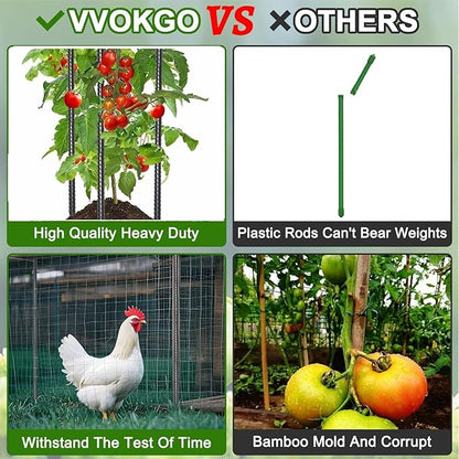 VVOKGO Rebar Stakes 24 Inch Ground Straight Concrete Form Stakes Heavy Duty (8pcs), 3/8" Diameter Metal Steel Spikes Anchors with Chisel Point End for Plant Support, Garden Border,Landscape Edging