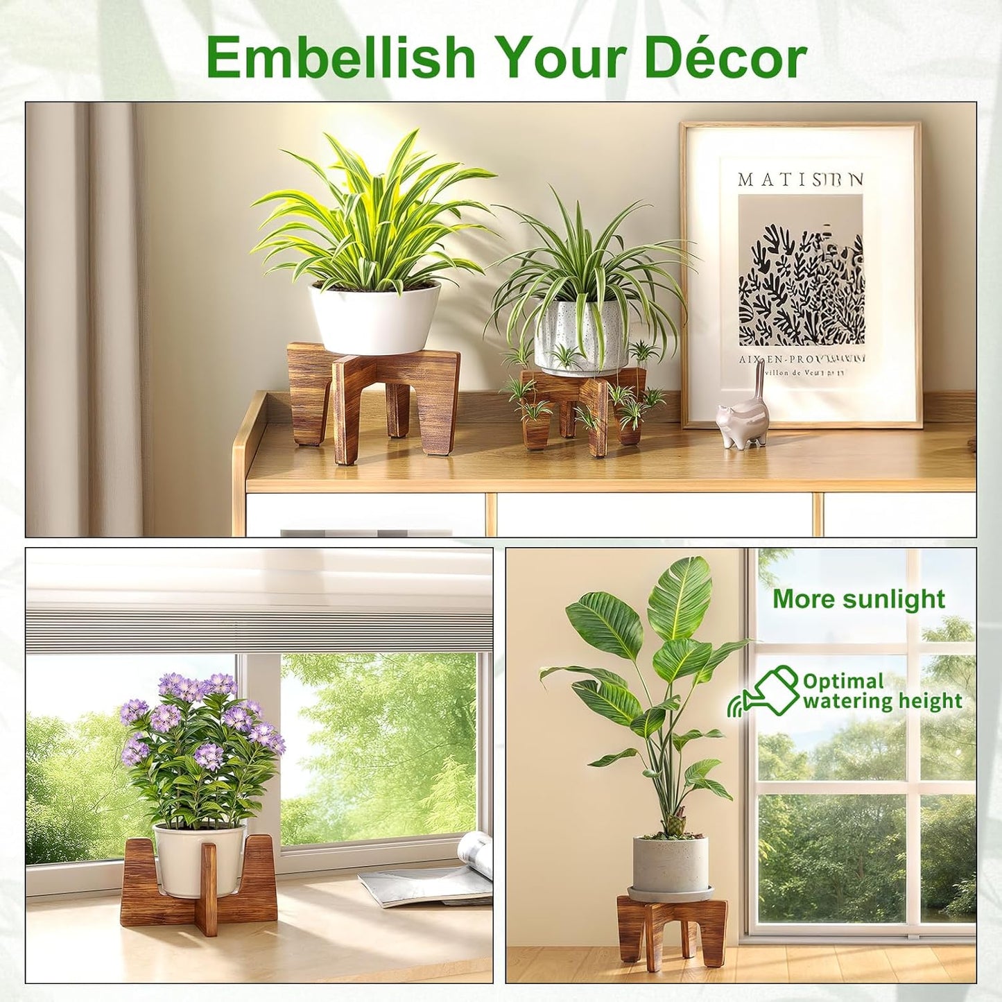 Plant Stands Indoor Outdoor, Plant Risers for Inside Pots Sturdy Short Plants Holder, Flower Pot Stand for Indoor Plants, Small Single Floor Plant Bamboo Display Stand (Brown 12“)