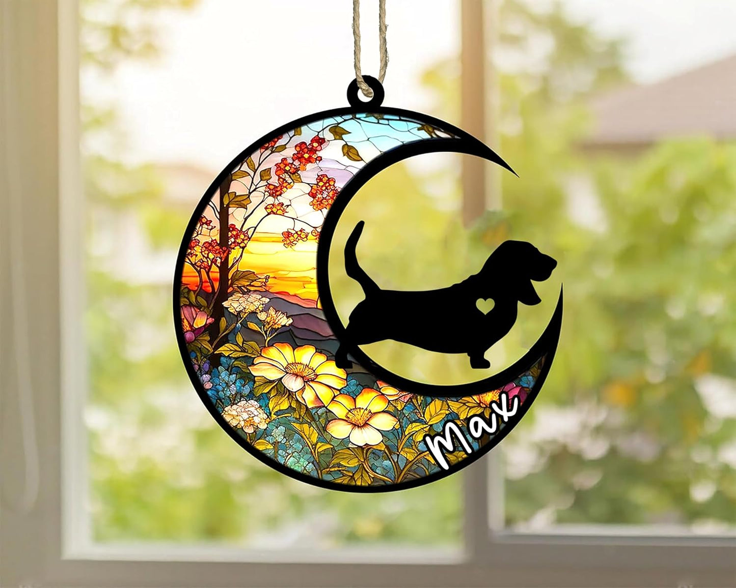 Personalized Dog Memorial, Custom Name Basset Hound Dog Christmas Ornament with Name, Custom Breeds, Pet Loss Light Catcher, Gifts for Lovers Loss of Pet Sympathy on Mothers Day Christmas