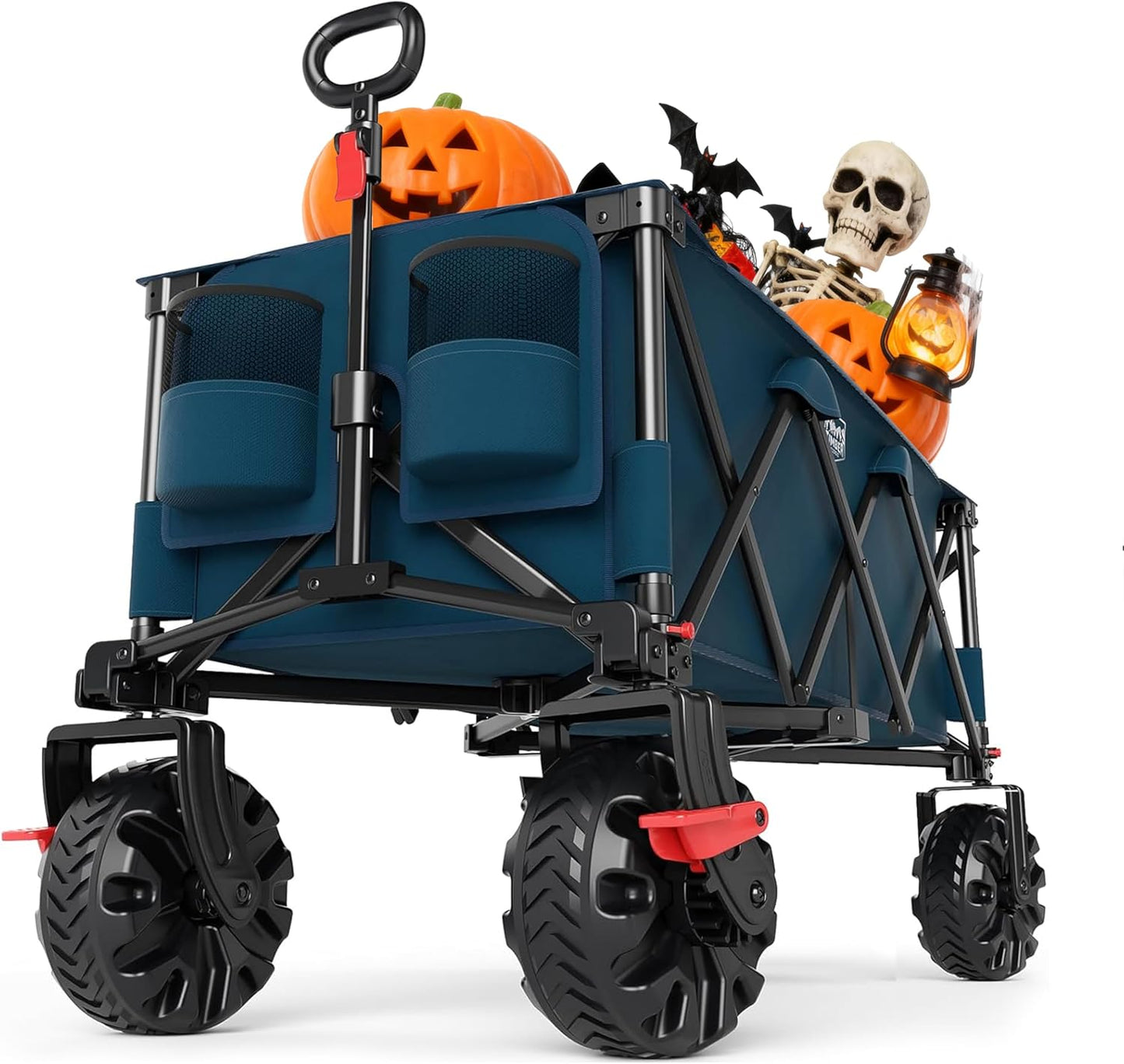 Timber Ridge 51.2" Extended Collapsible Wagon - Heavy-Duty Utility Cart with All-Terrain Wheels, Brakes & Cargo Net, 400L Capacity for Camping, Sports & Shopping, Blue