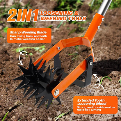 72 Inch Rotary Cultivator Tool, Hand Tiller for Gardening, 2-in-1 Garden Cultivator with Adjustable Handle for Loosening Soil and Weeder