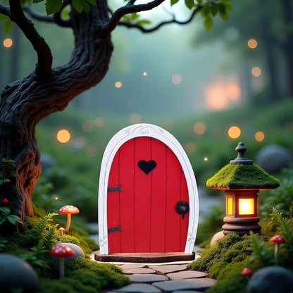 Red Streak Mini Fairy Garden Door for Tree, 3D Miniature Fairy Door for Fairytale Tiny House Doors, Bonsai Terrarium Micro Landscape Decoration Accessories Garden Miniatures