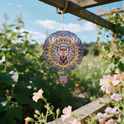 Wind Spinners Outdoor, Purple Brown Elk Deer 3D Stainless Steel Wind Sculpture Spinner for Garden Outside Hanging Decor Mother's Day Christmas Birthday Gifts for Women Men Mom Nana 7.8 in