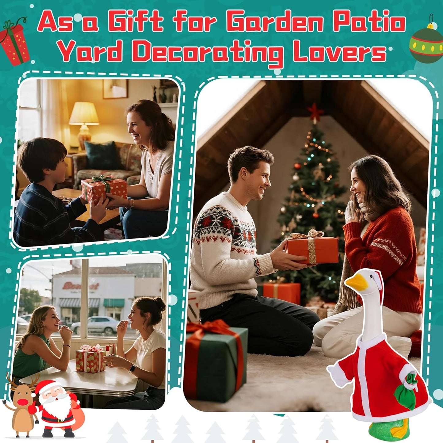 Porch Goose Outfits Outdoor Decoration: 2Pcs Santa Costume Set 23"/ 17" Lawn Goose Statue Red Clothes for Theme Party Garden Patio Yard
