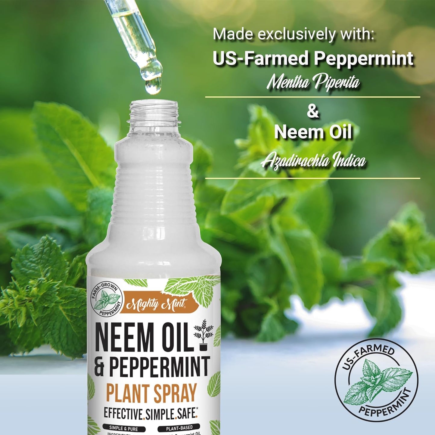 Mighty Mint Neem Oil & Peppermint Plant Nutrient Spray – Natural Leaf Shine for Indoor & Outdoor Use – Plant-Based Formula for Stronger, Healthy Plants - 16 oz (Pack of 2)