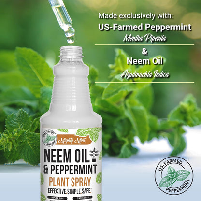 Mighty Mint Neem Oil & Peppermint Plant Nutrient Spray – Natural Leaf Shine for Indoor & Outdoor Use – Plant-Based Formula for Stronger, Healthy Plants - 16 oz (Pack of 2)
