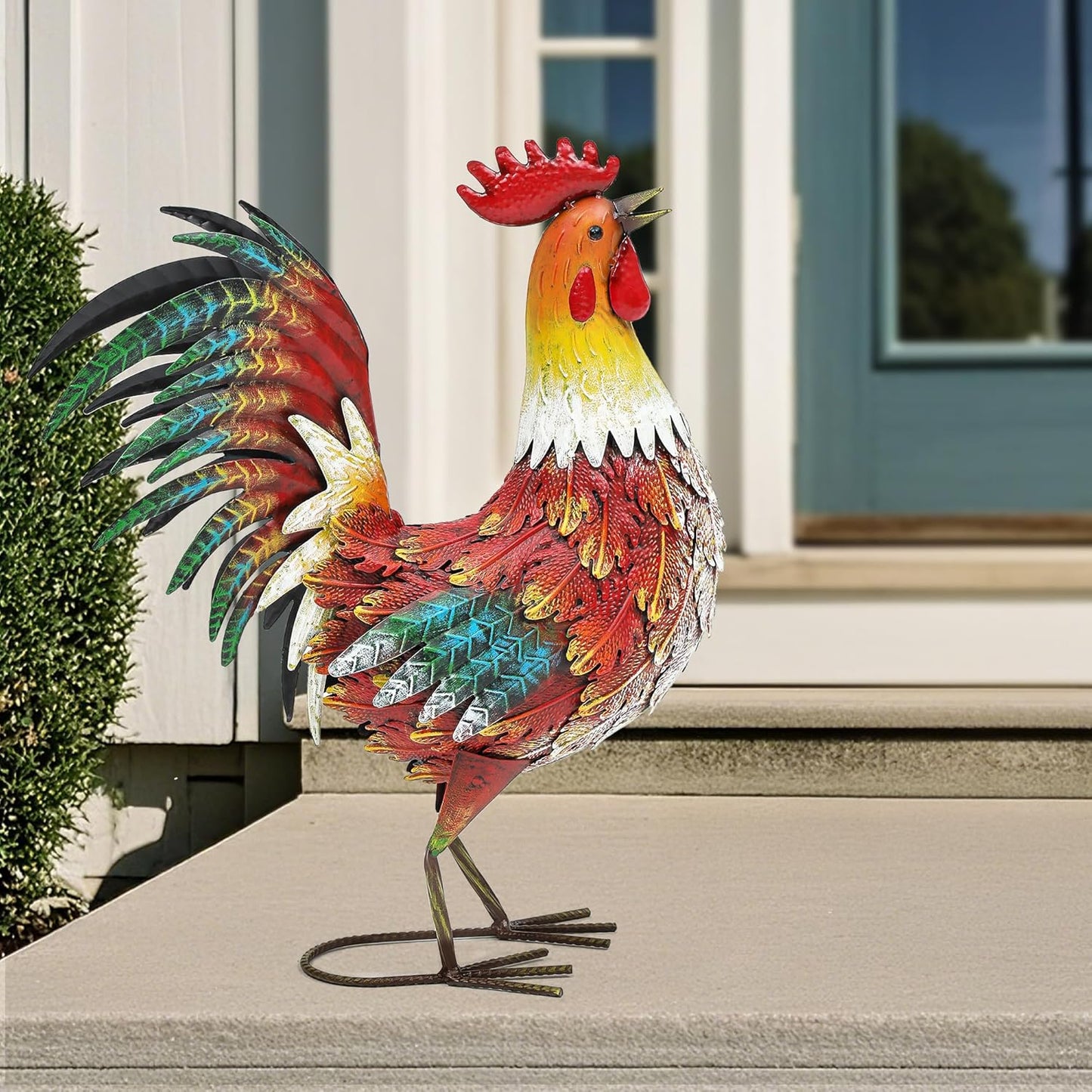 21" Metal Rooster Yard Decor, Outdoor Garden Statues, Metal Chicken Sculpture for Backyard Patio Kitchen Decor