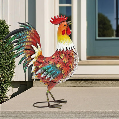 21" Metal Rooster Yard Decor, Outdoor Garden Statues, Metal Chicken Sculpture for Backyard Patio Kitchen Decor