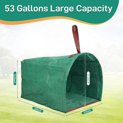 2 Pack 53 Gallon Reusable Yard Waste Bags, Dustpan-Type Lawn Bags, Collapsible Heavy Duty Leaf Bags, Standable Garden Waste Bags for Collecting Leaves, Lawn Grass, Clippings and Branches